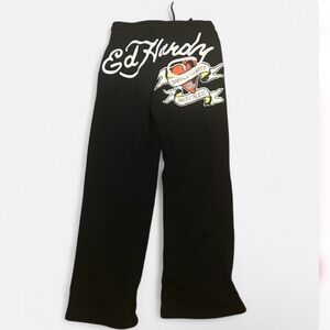 Ed Hardy Black Sweatpants with White Logo Broken Hearts and Fairytales